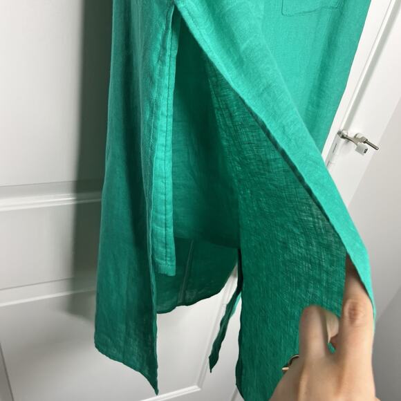 Chicos Tunic Women's Size 3 Large Teal Sleeveless Linen Tunic Collared Lagenlook - Picture 6 of 9